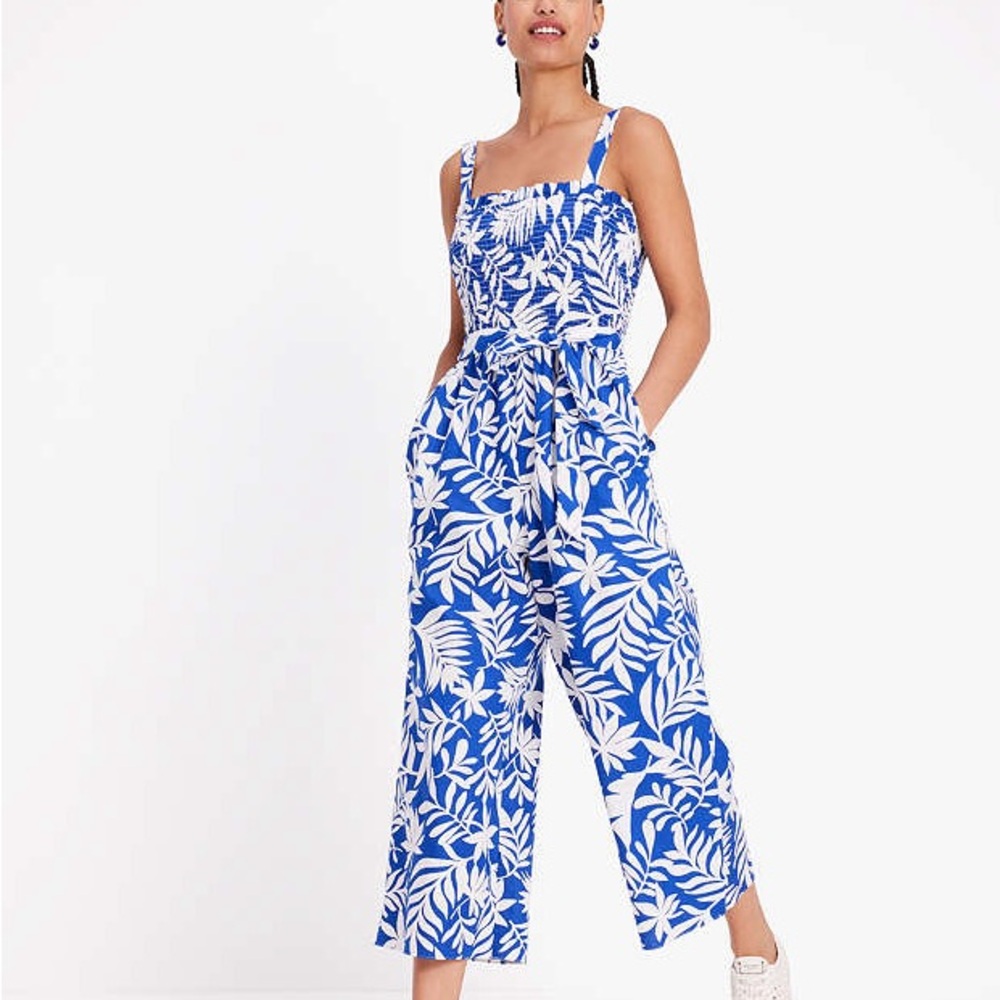 Kate Spade Tropical Foliage Smocked Jumpsuit